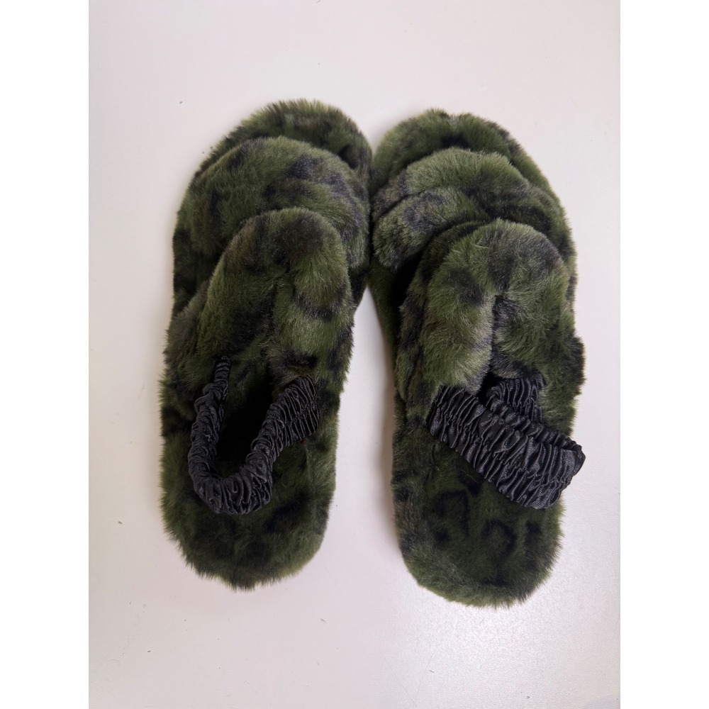 Array Womens‎ Olive Green Leopard Faux Fur Slingback Slide Slippers 9 M